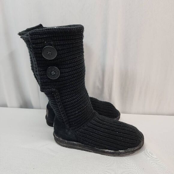 UGG Australia Size 6 Women’s Black Cardy Knit Button Boots - Picture 3 of 9